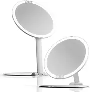 Fancii Rechargeable Travel Makeup Mirror with LED Light, 8" Foldable Stand, 3 Color Lighting Travel Mirror. Dimmable & Lightweight Portable Vanity Mirror, Beauty Travel Essential, Abigail (White)