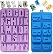 26 Cavities Alphabet Silicone Mold,DanziX Capital Letter Cake Baking Pan Muffin Cups Handmade Soap Moulds Chocolate Biscuit Ice Cube Tray DIY Molds with 1 Pack Numbers Baking Mold-Purple and Blue