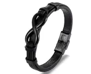 Stainless Steel Leather Bracelet Infinity Logo Special Popular Pattern Menand39s Bracelet DIY Size Valentineand39s Day Handsome Gift - Black 23cm