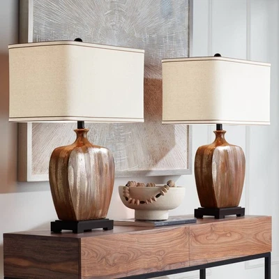 Julius Modern Table Lamps 27" Tall Set of 2 Copper Ceramic Bedroom Living Room