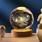 Artistic Gifts 3D Moon Crystal Ball Night Light Table Lamp with USB - Wooden