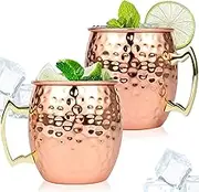 2Pcs Moscow Mule Mugs Cups with Handle Handcrafted Moscow Mule Cups 304 Stainless Steel Hammered Cups Rose Gold Moscow Mule Mugs for Cocktail Beer Bar Party(500ml)