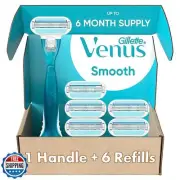 Gillette Venus Smooth Women's Razor Handle + 6 Refills with Soft-Grip Gel Han
