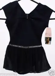 Freestyle Danskin Black Short Sleeve Leotard w/attached Skirt Size XSmall 4/5