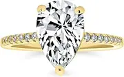 [Bling Jewelry] Pear Shape Statement Teardrop Pear Shape Solitaire AAA CZ Halo Engagement Ring For Women 1MM Band Cubic Zirconia Rose Yellow Gold Plated .925 Sterling Silver