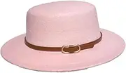 [Generic] Women Flat Top Fedora Hat 6Cm Mens Womens Felt Hats Fashion Jazz Hats with Band Belt Buckle Church Hats