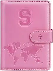 [Simikol] Passport Holder Cover Initail Letter A-Z Travel Wallet 17D Embossed Design RFID Blocking Card Holder Personalized Gift Passport Cover Wallet, Passport Book Holders for Women and Girls, Pink-S, Pink-S