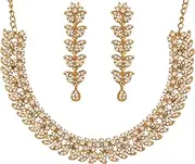[Touchstone] Hollywood Glamour White Crystals Paisley Motif Grand Jewelry Necklace in Antique Tone for Women