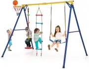 HONEY JOY 300 KG Indoor & Outdoor Swing Set, Heavy Duty Carbon Steel Swing Fr...