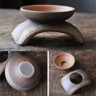 Chinese tea strainer ceramic tea filter net with holder crude pottery for teaset