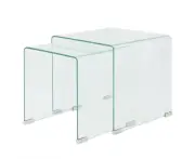 vidaXL Two Piece Nesting Table Set Tempered Glass Clear