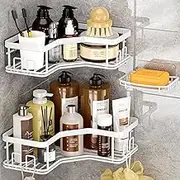 MAXIFFE Shower Caddy, 3-Pack Shower Organizer with Soap Holder, Corner Shower Caddy with 8 Hooks, Wall Mounted Shower Shelf for Bathroom, Kitchen, Countertop, White