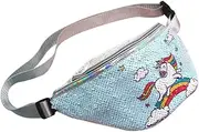 [JEWEDECO] Unicorn Waist Pack Sequins Fashion Waist Bag for Women Mini Bag for Travel