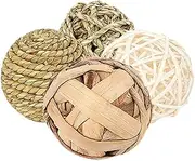 POPETPOP 4Pcs Seagrass Chew for Guinea Pigs Rabbits Chinchillas Balls Rolling for Teeth Grinding Encouraging Active Playtime Healthy Habits