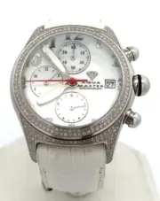 Aqua Master Men's Bubble White Dial 1.5ct Diamond Bezel Leather Band Watch W40_1