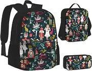 [ERCgad] Women'S Nutcracker Ballet Xmas Dance Print Canvas 3-In-1 School Bags Set Backpack Lunch Bag Pencil Case Combo For Men Women, Black, One Size