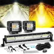 Auxbeam 6 Modes 22" LED Light Bar with 3" LED Pods Flashing Strobe Offroad Light