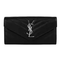 在飛比找Yahoo奇摩購物中心優惠-YSL MONOGRAM 銀LOGO V 形紋魚子醬牛皮革手