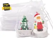 Organza Bags, Small Mesh Bags Drawstring 4X4.7 Inch, 50PCS White Sheer Wedding P