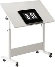 Mobile Overbed Table with Wheels, Lifting, Rotating Laptop Desk, Height Adjustable, Mobile Standing Desk, Bedside Table for Home Office, Laptop Computer Desk with Tray (White-40 * 80cm)