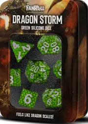 Metallic Dice Games - Silicone 16mm Poly Dice Set - Dragon Storm Silicone Green Dragon Scales