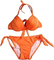 [Generic] Women's Bikini Set with Detachable Chest Cushion Bikini top with Steel Ring Gathering Swimsuit Adjustable Side tie Swimsuit