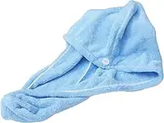 Micro Bath Towel Wrap Quick Drying Towel Cap Soft Water Absorbent Hair Towel Wrap Shower Cap with Button for Women Lady Girl Curly Long Wet Hair Blue