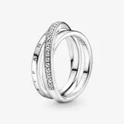 *BRAND NEW* Pandora Signature Clear CZ Crossover Pavé Triple Band Ring 199057C01