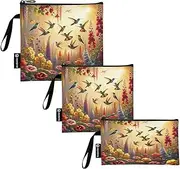 RPLIFE Hummingbirds Garden Reusable Snack Bag and Sandwich Bags Washable Food Storage Pouch with Zipper for Students (Set of 3: S/M/L)