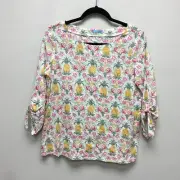 J McLaughlin Womens Multicolor Pineapple Palms Print Pullover Blouse Top XS NEW
