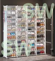 Clear Door DIY Shoe Rack Storage Multi-Cube Organizer Cabinet Stackable Closet