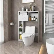 CostwayOver The Toilet Storage Cabinet with Sliding Barn Door and Shelves-White
