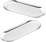 2pcs Jewelry Storage Tray Dessert Tray Toilet Tank Storage Key Plate Entryway Utensil Tray Storage Plate Jewelry Dish Tray Bunny Ears Towel Tray Pastry Stainless Steel/4441 (Color : Silver, Size : 3