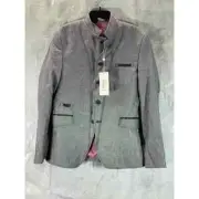 Ron Tomson Men's Grey Tailored-Fit Symmetric Button Closure Jacket SZ M