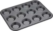 MasterClass KCMCCB29 Crusty Bake Perforated Mince Pie Baking Tray with PFOA Non Stick, Robust 1mm Carbon Steel, 32 x 24cm 12 Hole Tart Tin, Grey