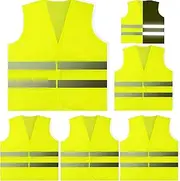 JWJK 5 Pack Hi Vis Safety Vests, Standard Size Reflective High Visibility Vest, Unisex for Traffic Work, Running, Surveyor, Security, and Construction, Yellow, One size