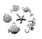 6 Charms Clam Shell Blow Fish Starfish Seahorse Silver Metal Bead Charm Pendants