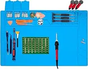 Meagtlva Soldering Station Silicone Work Mat,932°F Anti-Static Station Magnetic Heat Insulation Silicone Repair Mat for Soldering Brazing Phone,Watch,Laptop, Computer Repair (Blue, L-45x30cm)