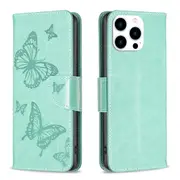 For iPhone 16 Pro Max Case, PU Leather Butterfly Cover, Green