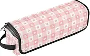 [sanluoli] Hot Hair Tools Travel Bag with Iron Mat Large Capacity Hair Straighteners Organizer Peach Plaid Cute Cartoon Blooms