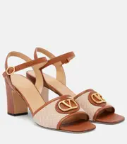 [Valentino Garavani] Valentino Garavani VLogo 75 leather-trimmed canvas sandals AU 4 neutrals
