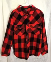 Sanctuary Women's Buffalo Plaid Red/Black Button Up Shacket Jacket Size Medium