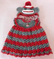 Doll Clothes Outfit, Crochet Dress, Red Sock Monkey Dress & Hat Fits 18" Doll AG