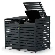 PLANTCRAFT Double Wood Wheelie Bins Storage Shed, 2 Door Garbage Rubbish Bin
