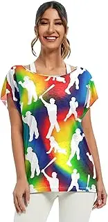 [RPLIFE] Baseball Players Poses Womens Summer Tops Loose Summer Blouses Plus Size Party Tops
