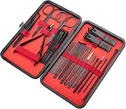 18 Pcs Manicure Set - Nail Clippers Kit, Professional Nail Care Tools, Stainless Steel Manicure Pedicure Kit, Nail Grooming Set with Leather Case for Travel & Home Use (Black & Red)