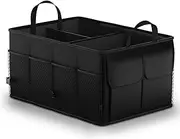 Uoking Car Boot Organiser - Car Boot Tidy Storage - Collapsible Heavy Duty Trunk - Portable Multi Compartment Shopping Organization Organiser - Non-Slip Bottom - Adjustable Securing Straps - Black