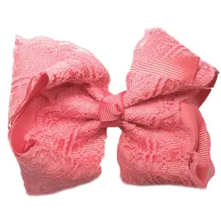 Cutie Bella 蕾絲蝴蝶結全包布 手工髮飾髮夾Lace Bow-Coral