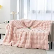 Super Soft Faux Fur Throw Blanket Warm Cozy Fluffy Blanket Throw Luxury Decorative Blanket Throw Reversible Thickness Skin Friendly Plush Throw Blanket Plush Cozy Blankets for Bed Sofa (Pink)