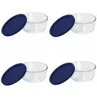 Pyrex 7203 7-Cup Glass Storage Bowl & 7402-PC Dark Blue Plastic Lid (4-Pack)